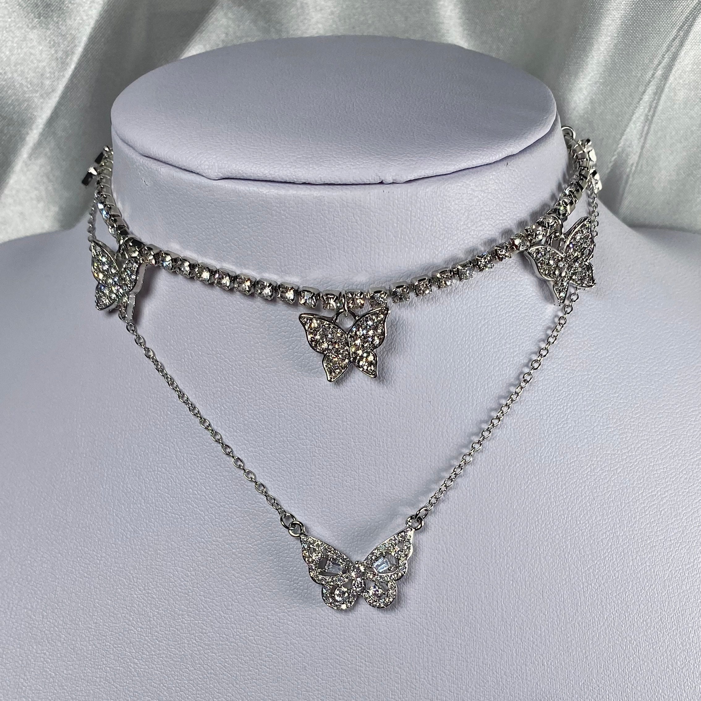 Crystal Butterfly 925 Silver Necklace - Muna Jewelz